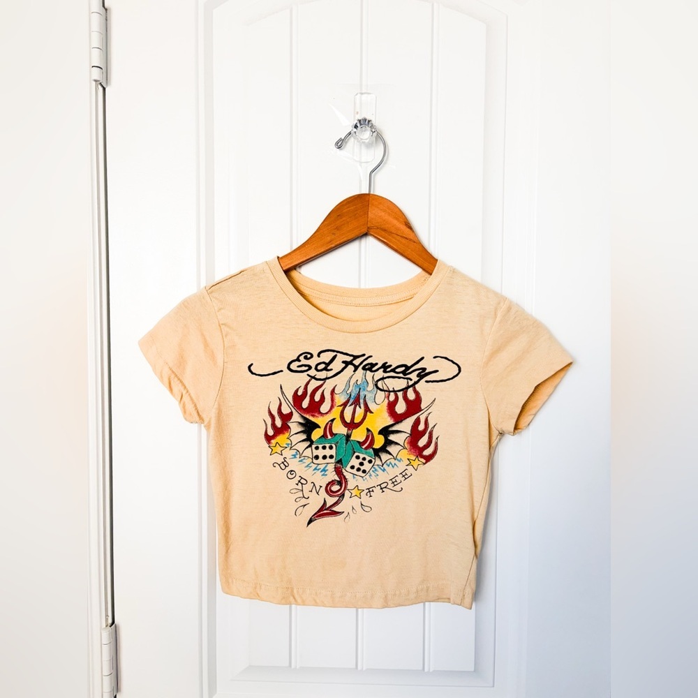 Ed Hardy Flying Dice Baby Cropped Tee Size Small
